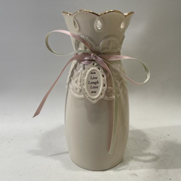 Lenox Love Notes Loved Bud Ceramic Vase with Charm 7 1/2” Tall - Picture 3 of 10